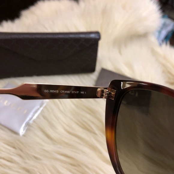 GUCCI Cat Eye 57mm Havana Gold Sunglasses - Picture 5 of 8